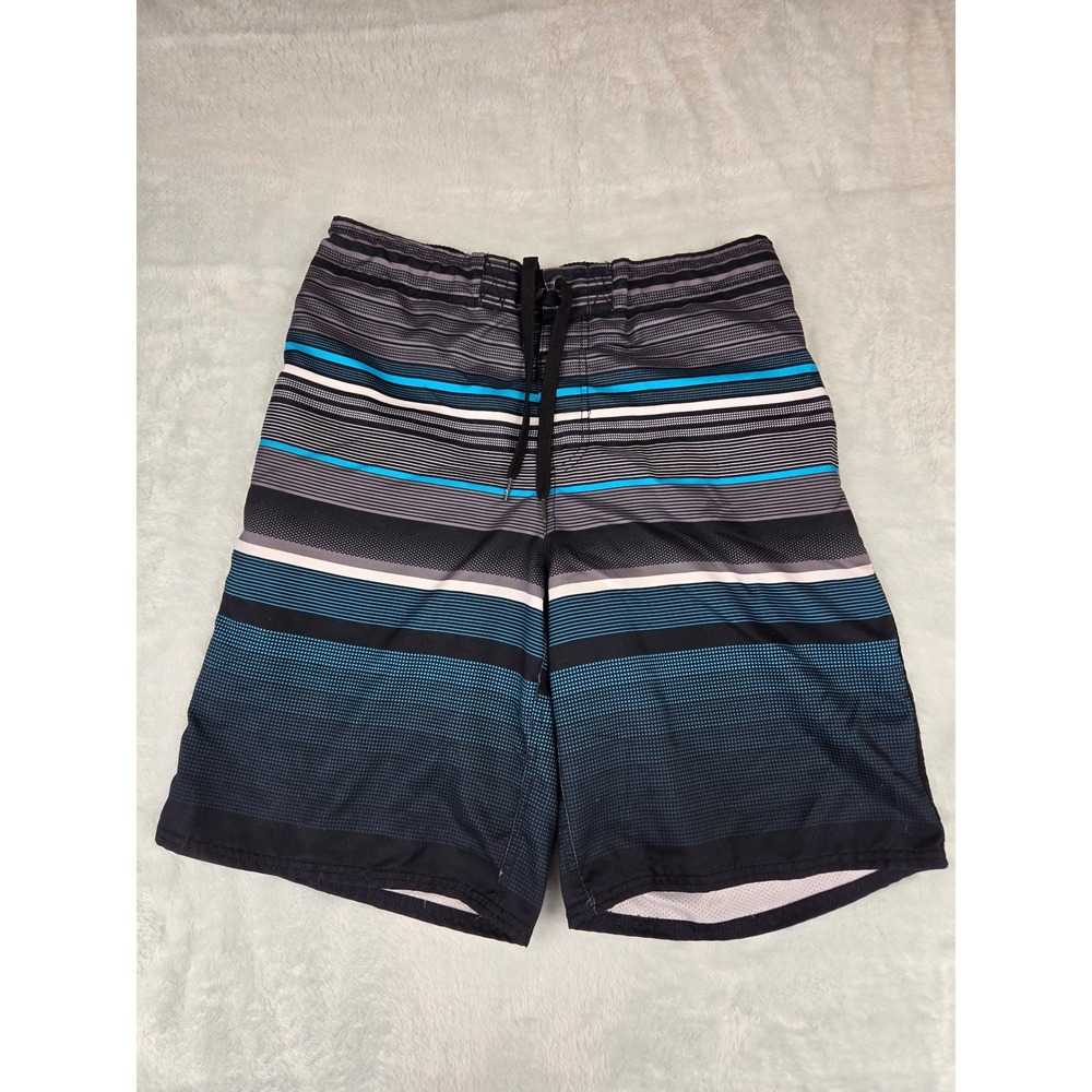 Ocean Pacific Mens Board Shorts Size M 32-34 Black Blue Striped Swim Trunks OP - Picture 1 of 12
